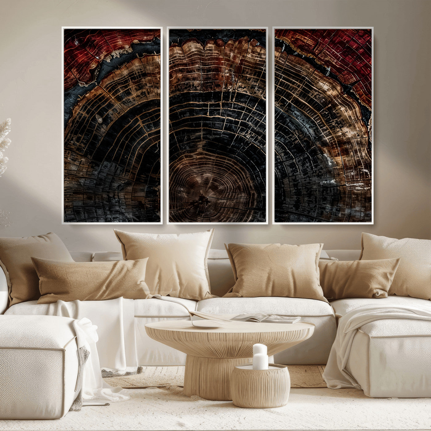 Dark Wood Ring Wall Art Canvas Print – Framed Abstract Tree