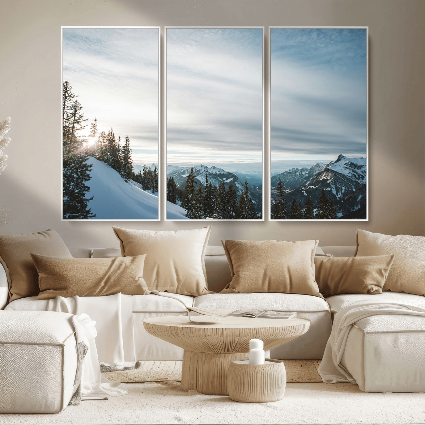 Snowy Mountains Wall Art Canvas Print – Framed Alpine