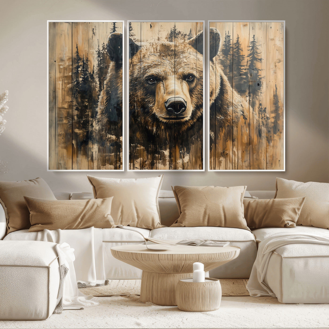 Majestic Grizzly 399 Bear Wall Art | 3-Panel Rustic Canvas
