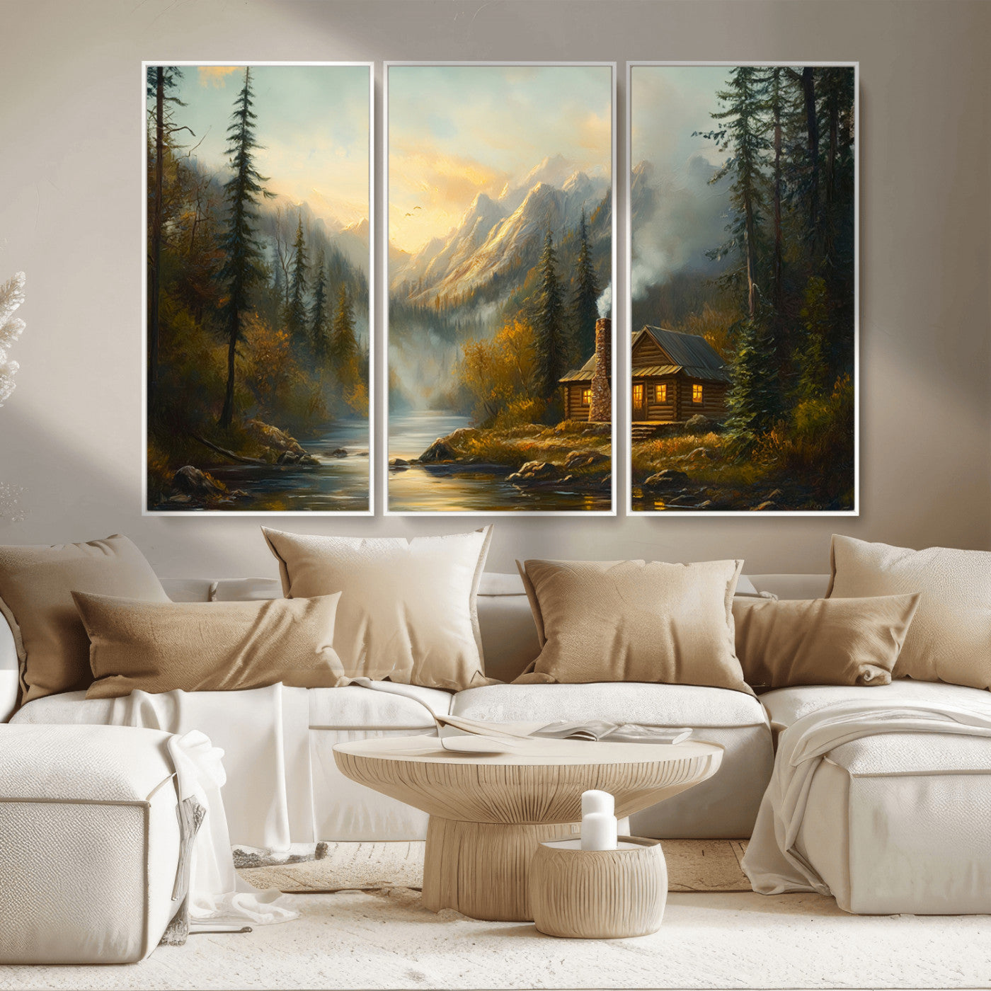 Wood Cabin Retreat Mountain at Sunset Wall Art Print -
