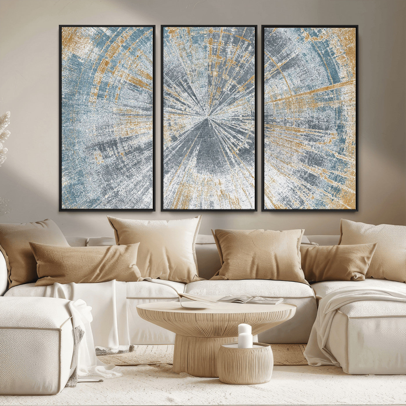 Radiant Abstract Wood Rings Canvas Art – Modern Triptych