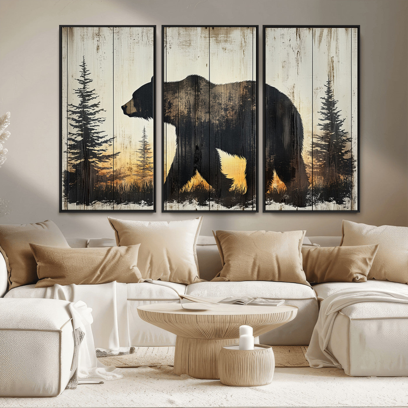 Vintage Bear Wall Art Canvas Print for Farmhouse - Mountain