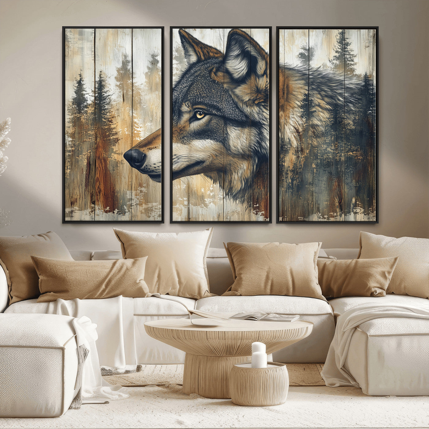 Rustic Wolf Wall Art Canvas Print – Vintage Woodland