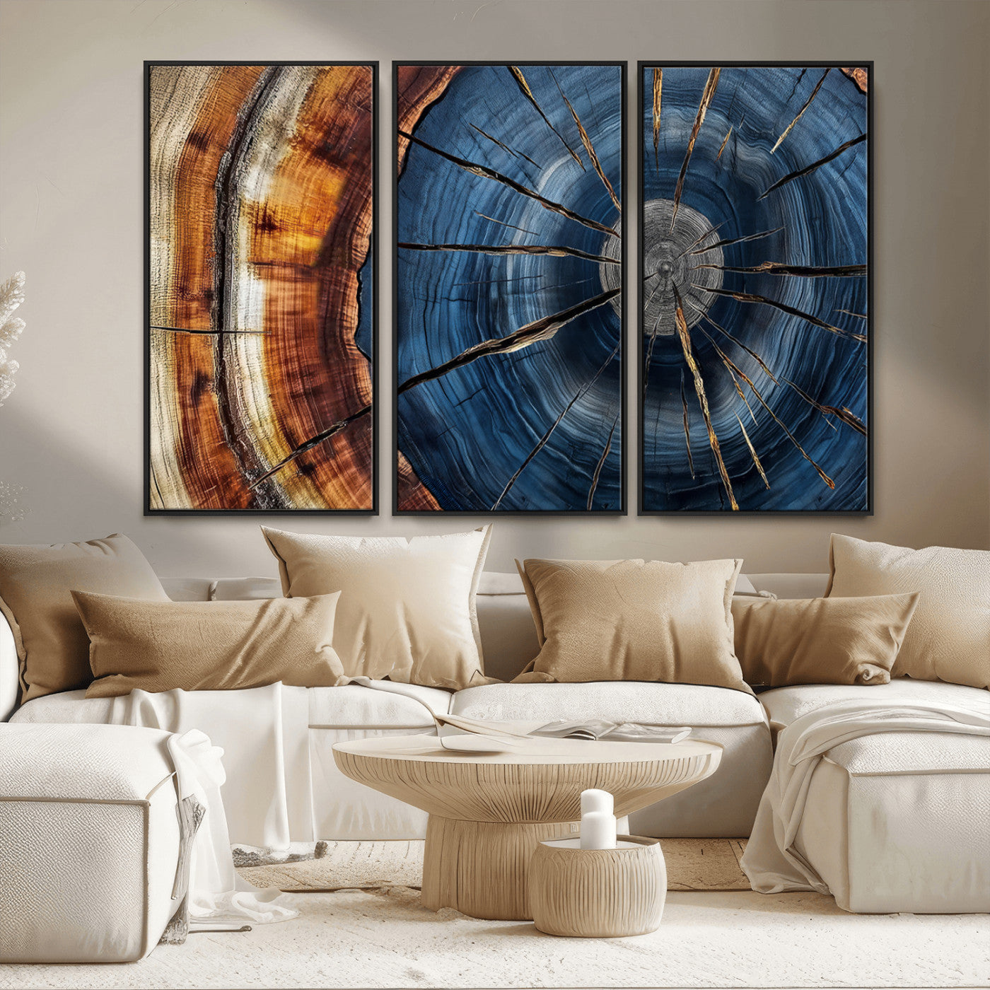 Framed Abstract Tree Ring Wall Art Print Natural Rustic Wood