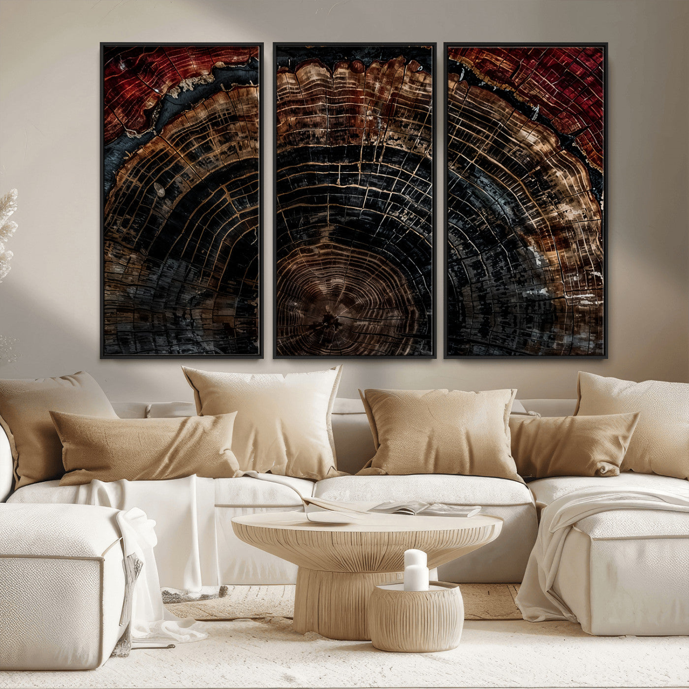 Dark Wood Ring Wall Art Canvas Print – Framed Abstract Tree