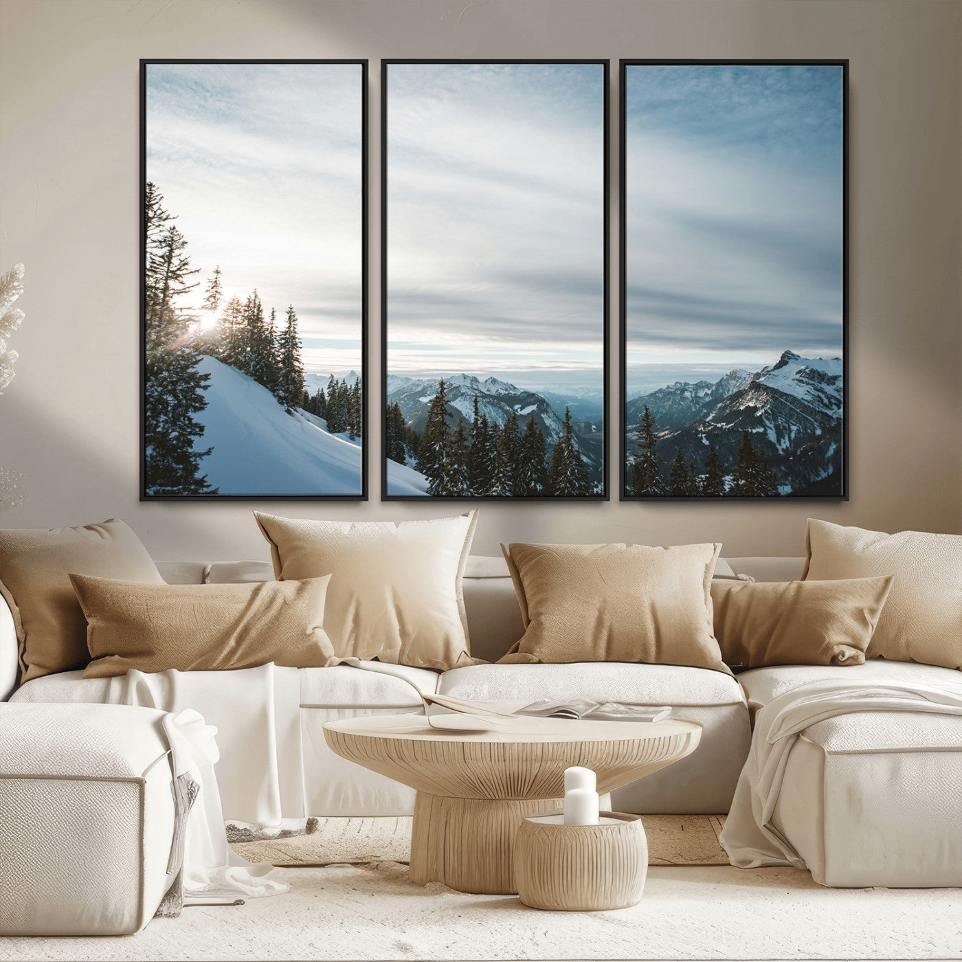 Snowy Mountains Wall Art Canvas Print – Framed Alpine