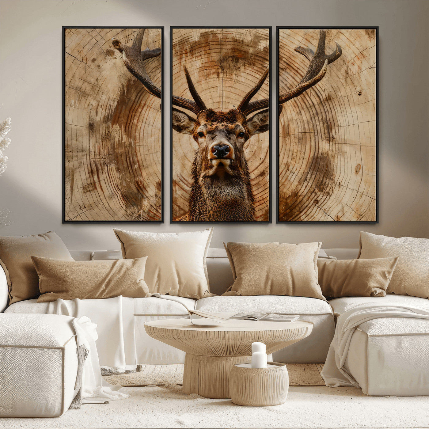 Wood Abstract Deer Wall Art | Rustic Wildlife Canvas Print |