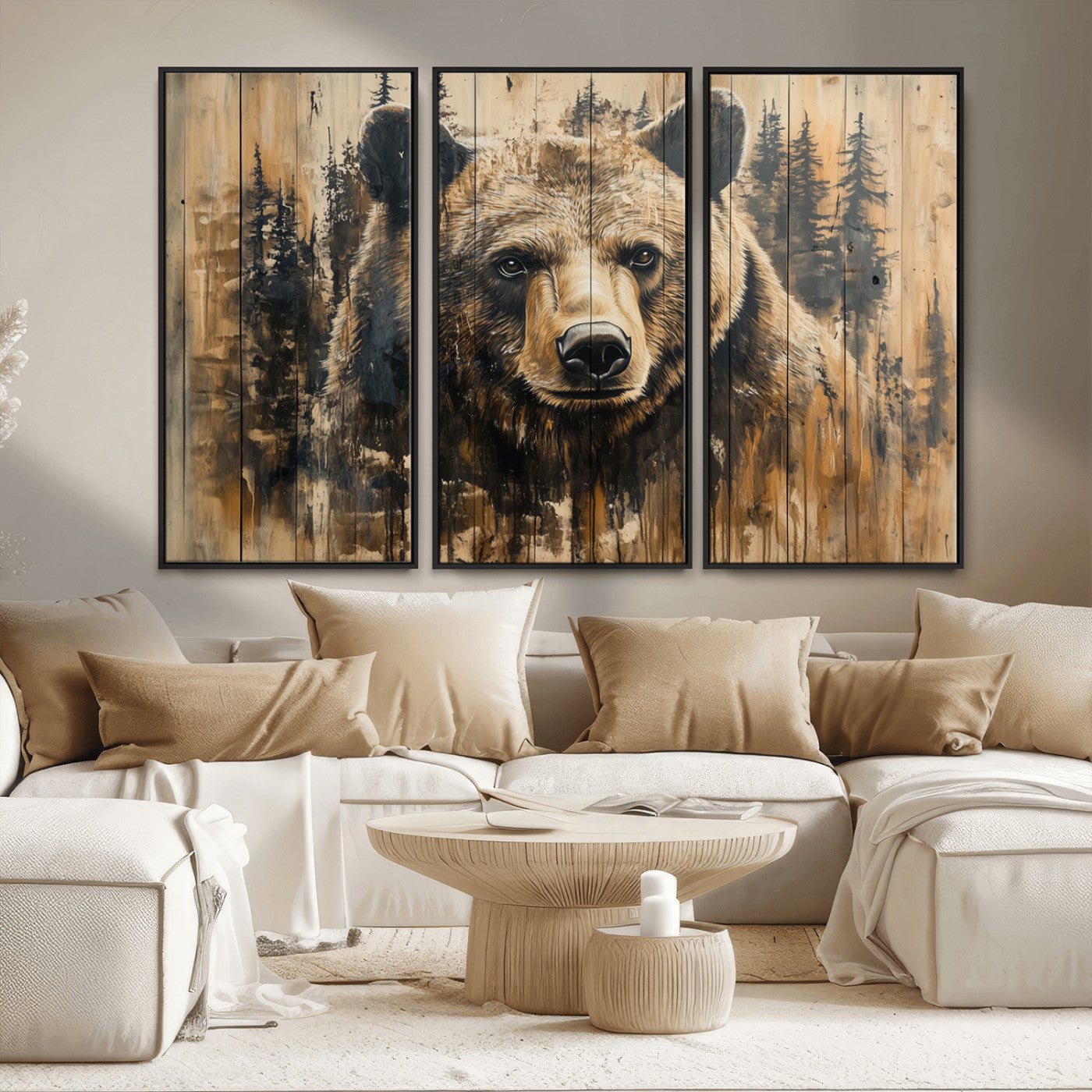 Majestic Grizzly 399 Bear Wall Art | 3-Panel Rustic Canvas