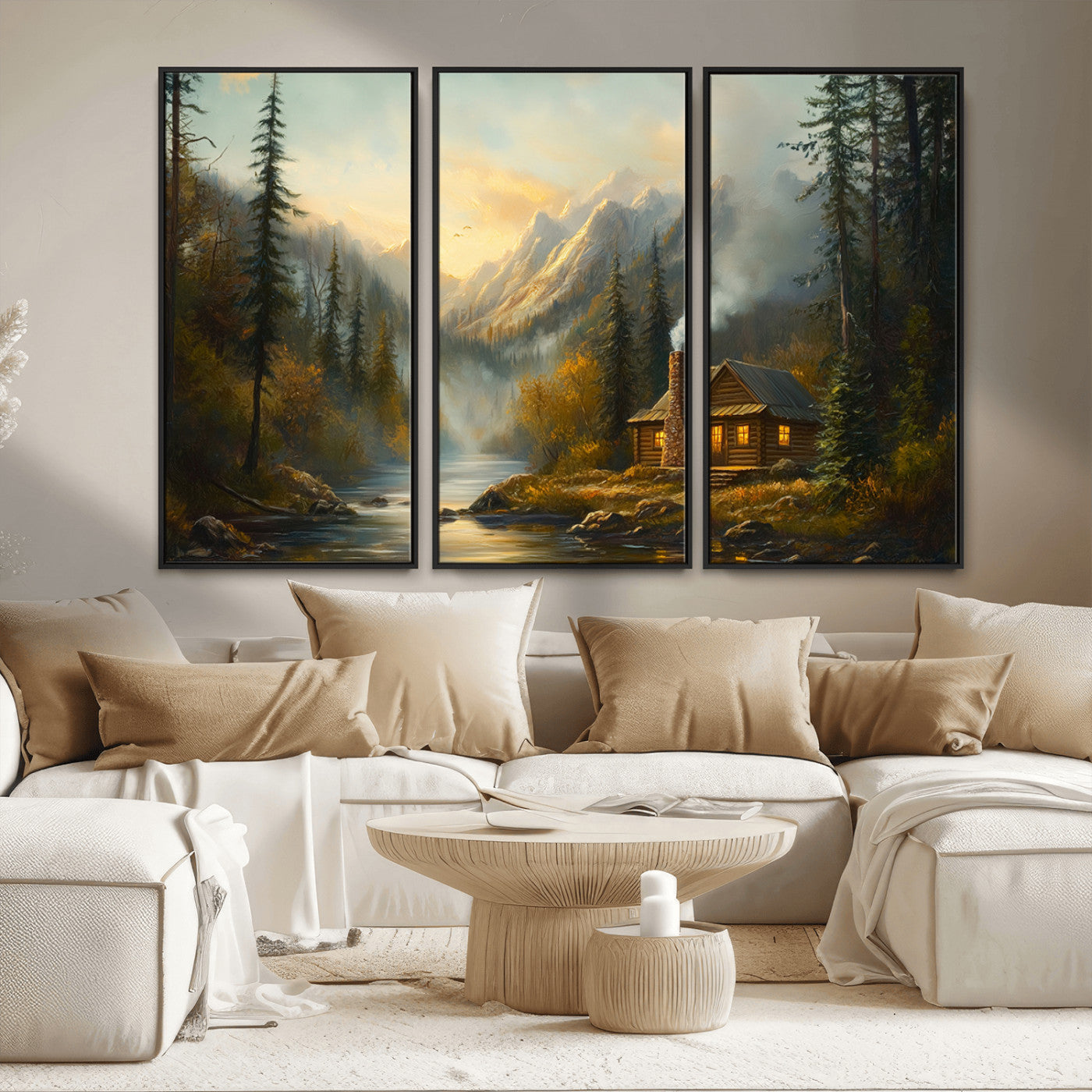 Wood Cabin Retreat Mountain at Sunset Wall Art Print -