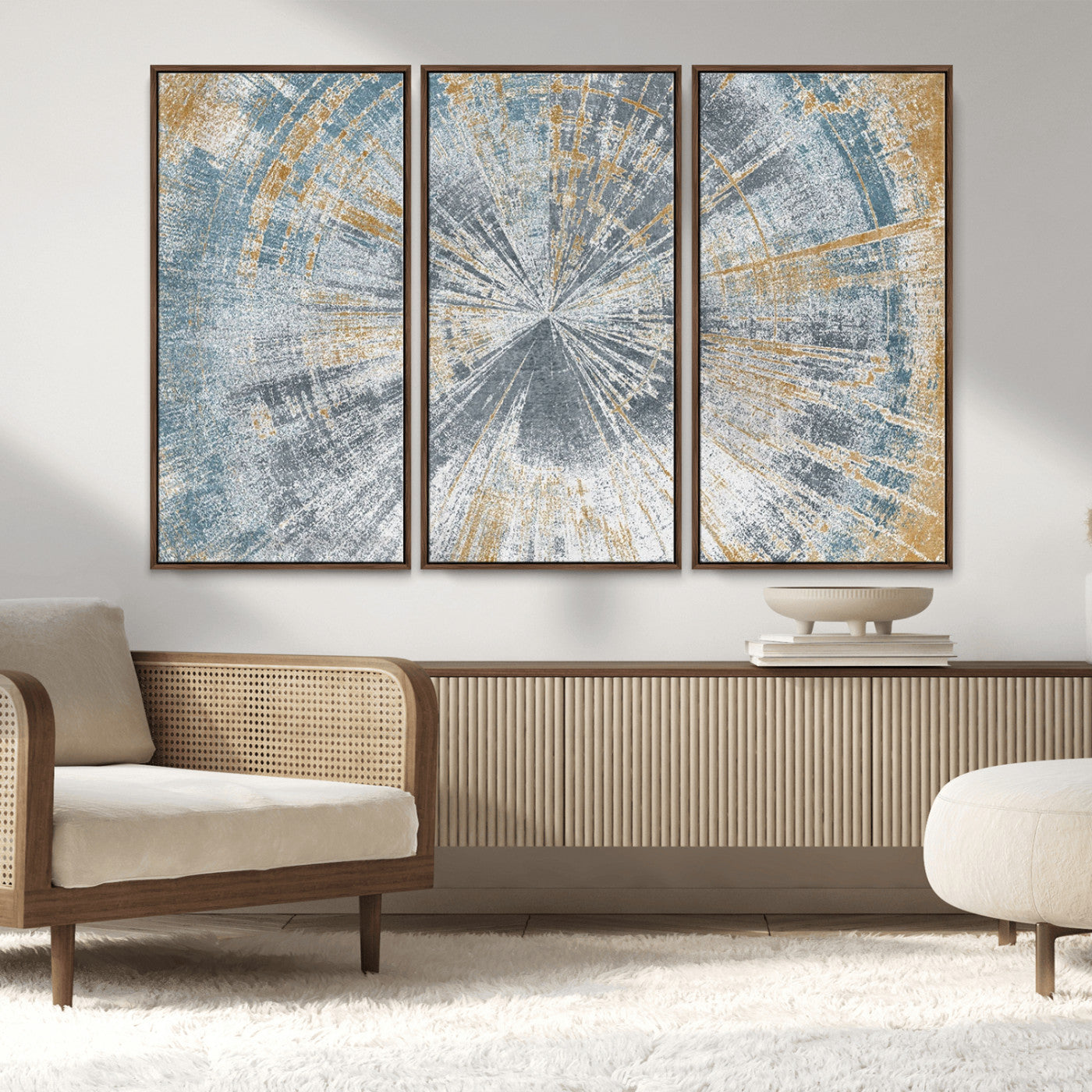 Radiant Abstract Wood Rings Canvas Art – Modern Triptych