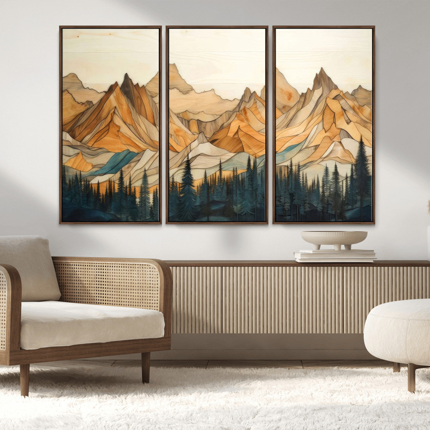 Rustic Wood Mountain Wall Art Print | Triptych Giclee Print