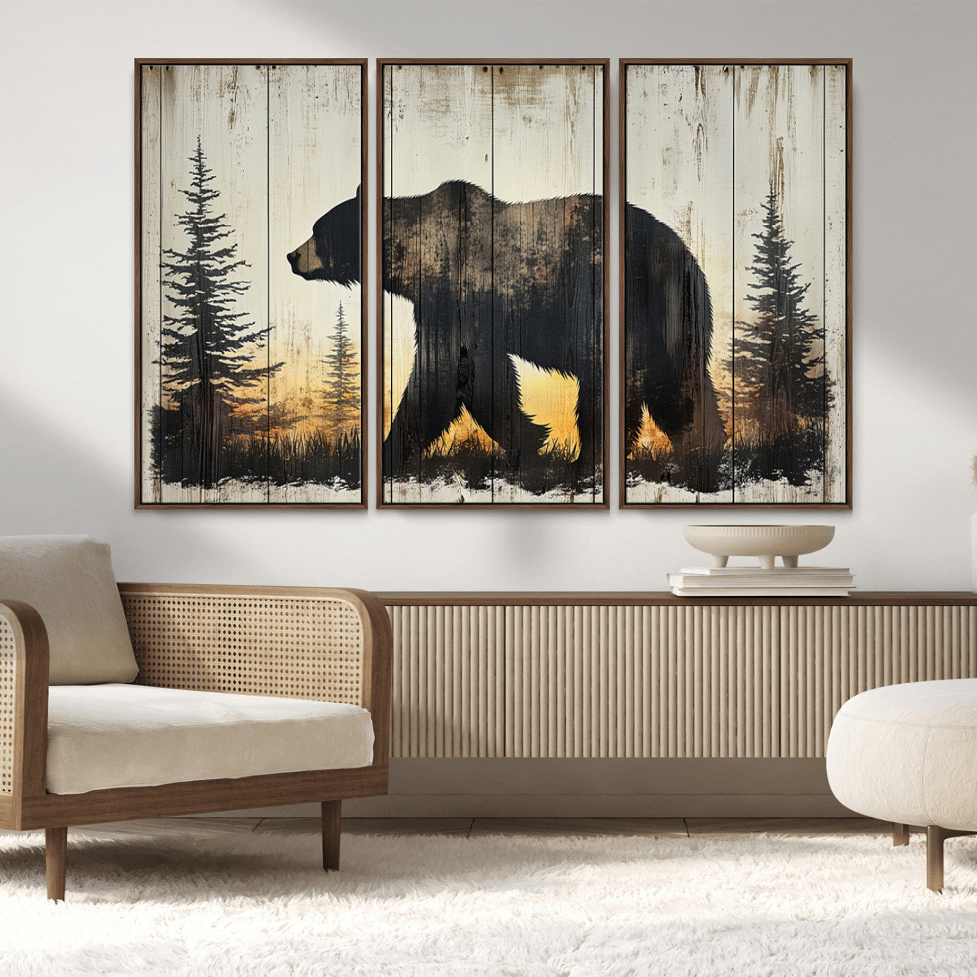 Vintage Bear Wall Art Canvas Print for Farmhouse - Mountain