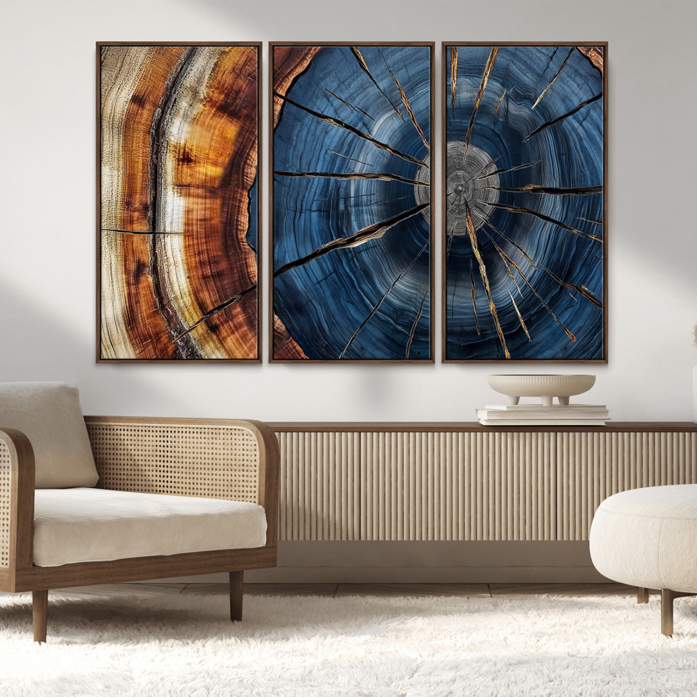 Framed Abstract Tree Ring Wall Art Print Natural Rustic Wood