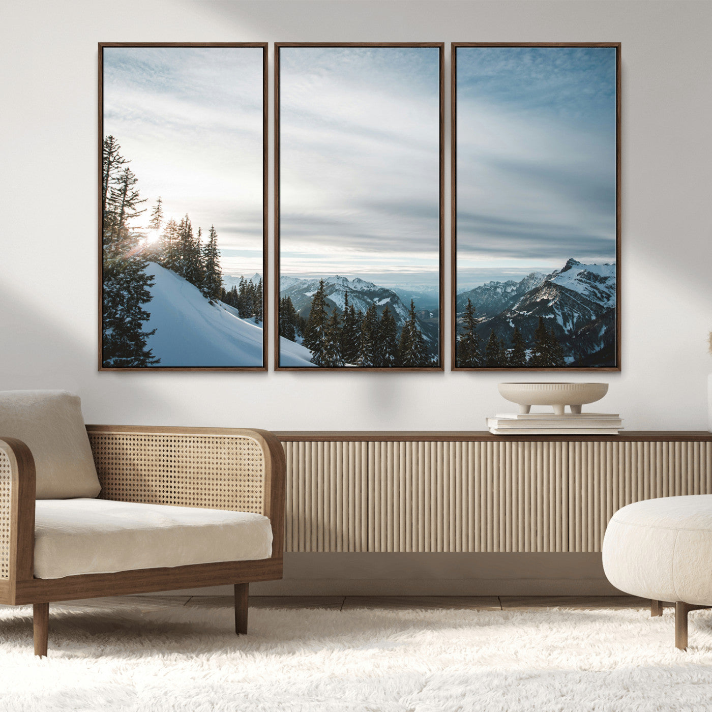 Snowy Mountains Wall Art Canvas Print – Framed Alpine