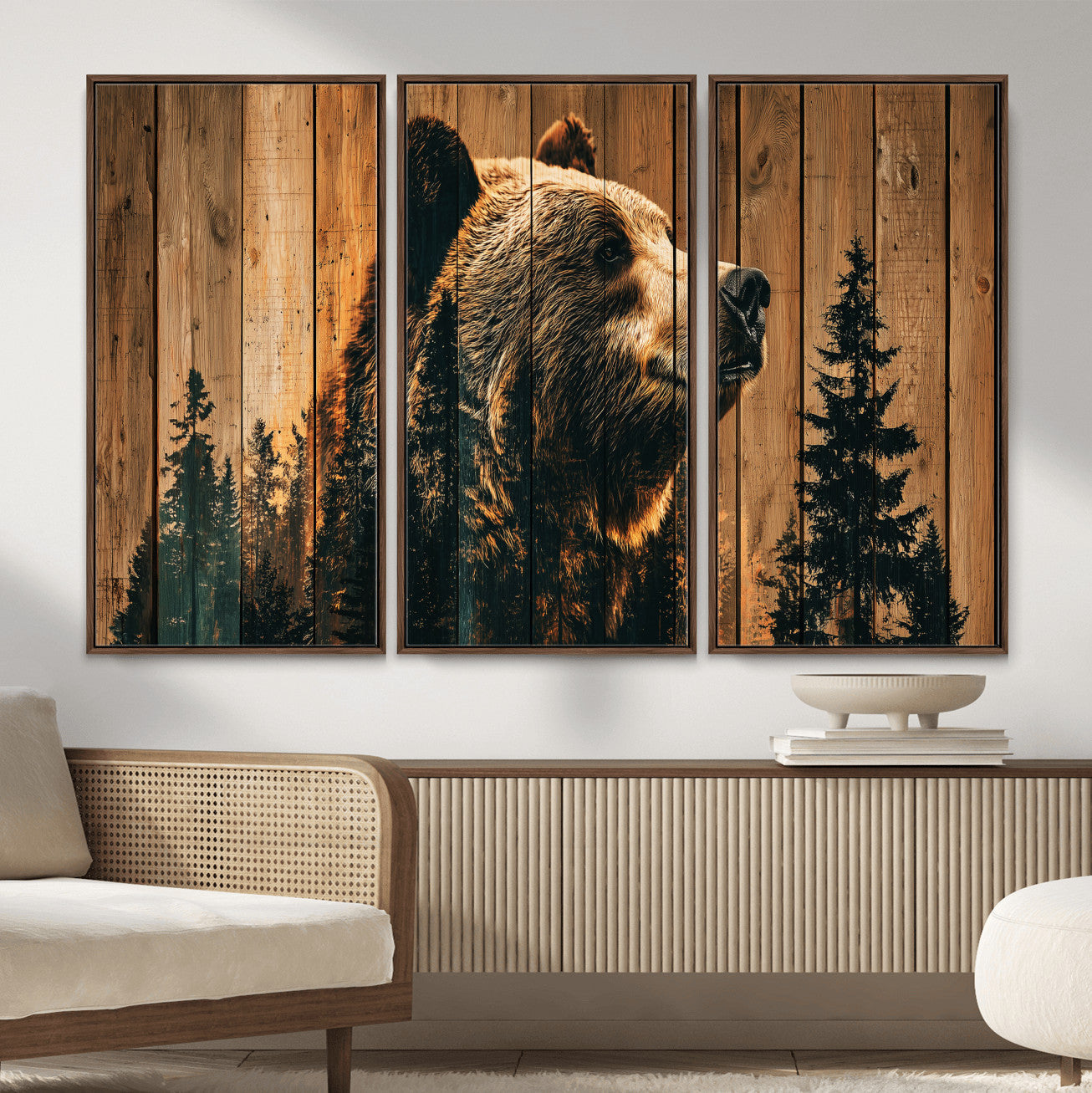 Rustic Bear Wall Art Canvas Print – Woodland Wildlife