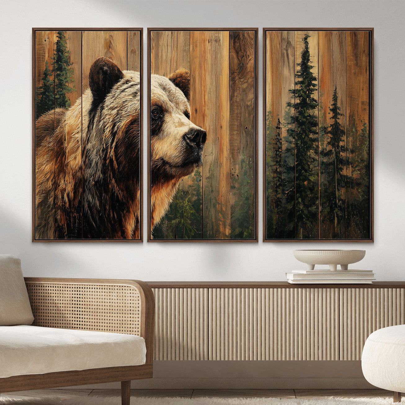 Grizzly Bear Wall Art Canvas Print, Rustic Wildlife Bear