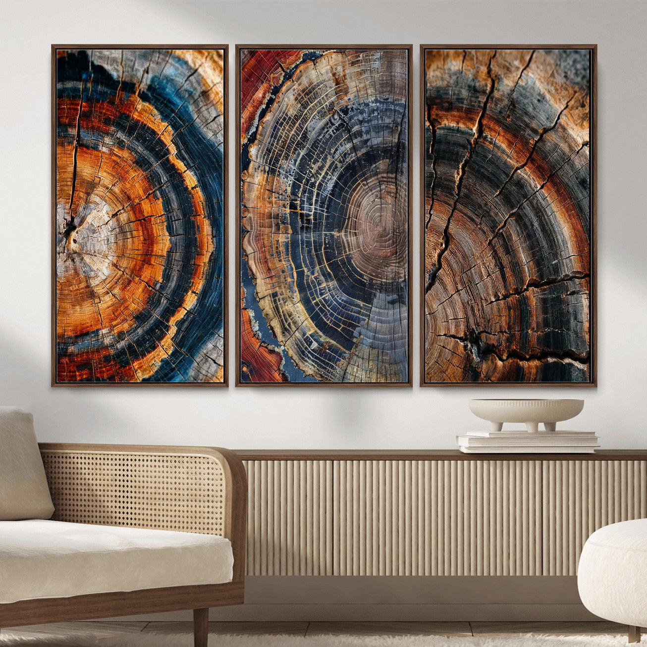 Tree Ring Triptych Canvas Wall Art — Set of 3 Wood Grain