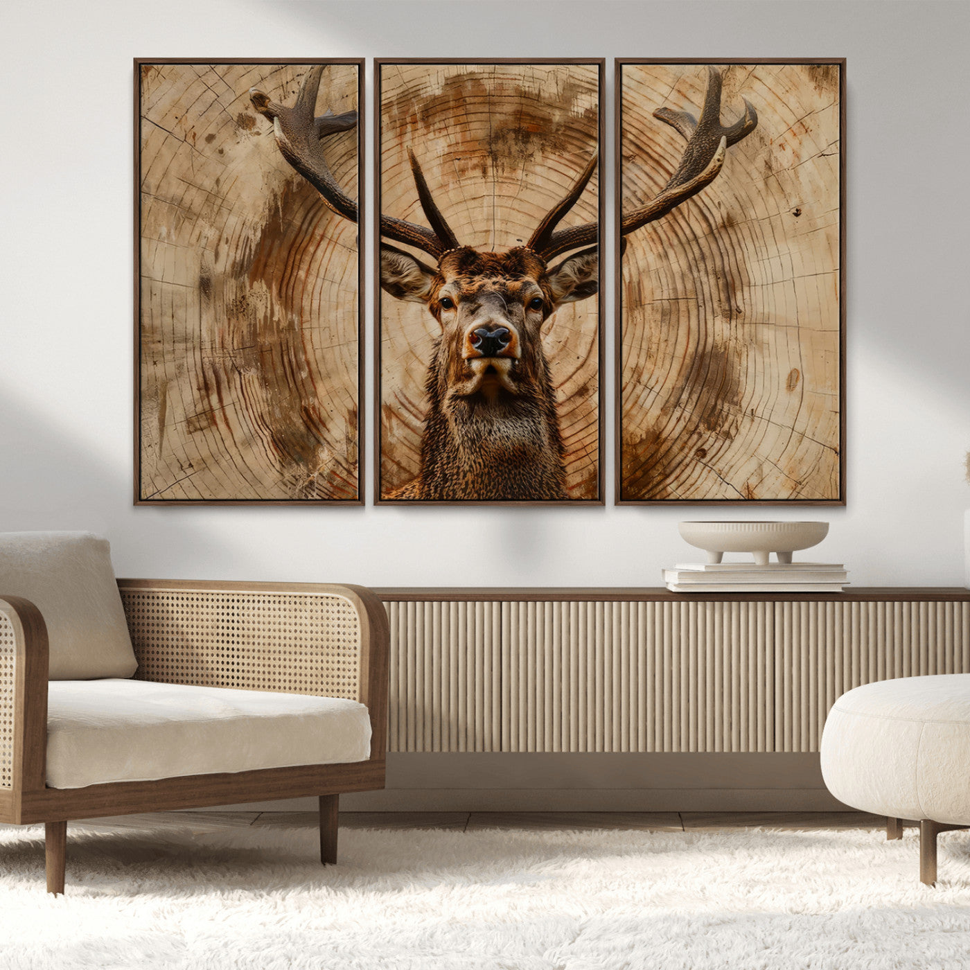 Wood Abstract Deer Wall Art | Rustic Wildlife Canvas Print |