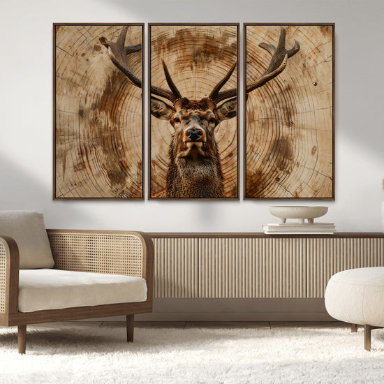 Wood Abstract Deer Wall Art | Rustic Wildlife Canvas Print |
