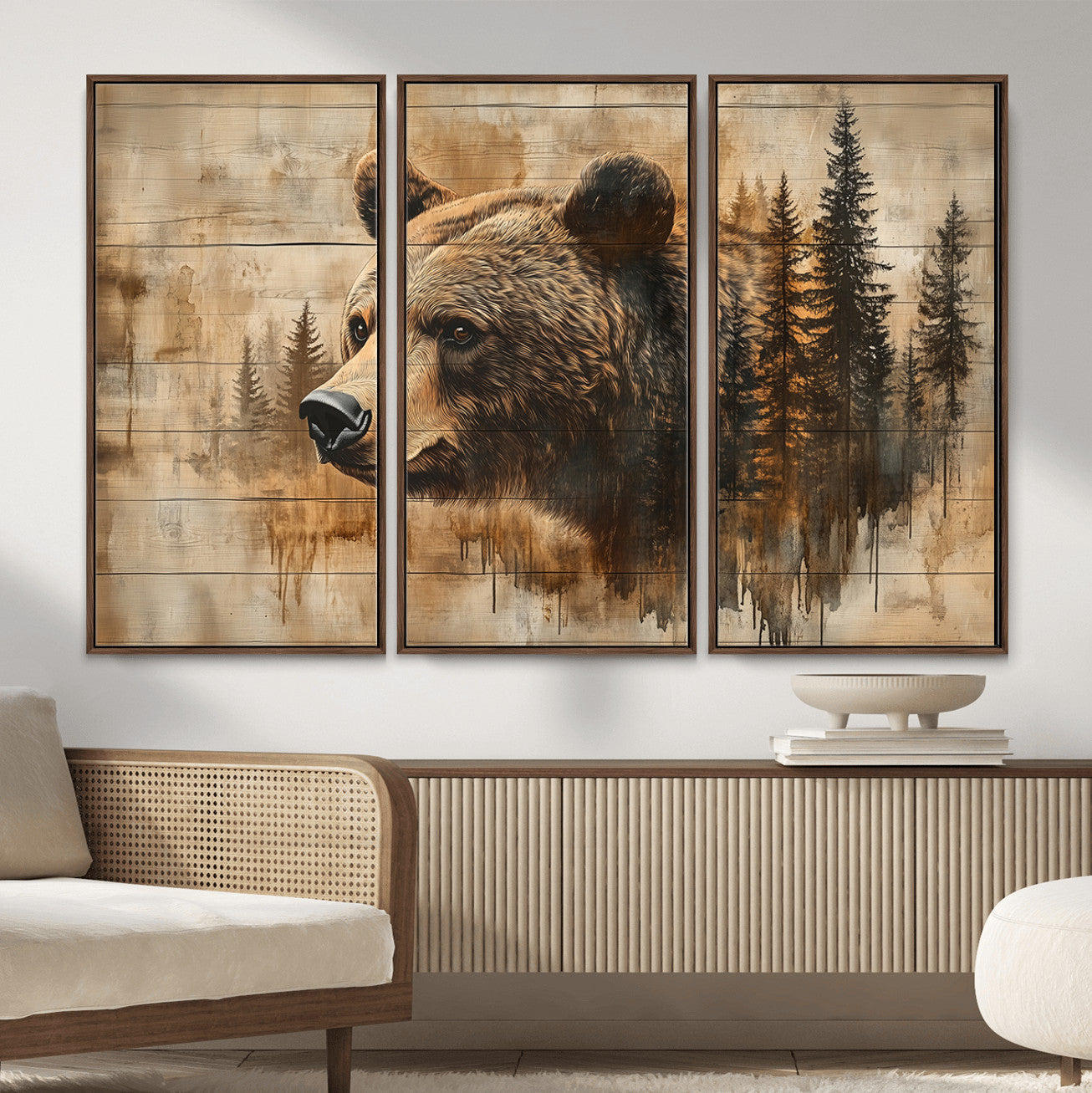 Rustic Grizzly Bear Wall Art, Abstract Grizzly 399 Bear Wall