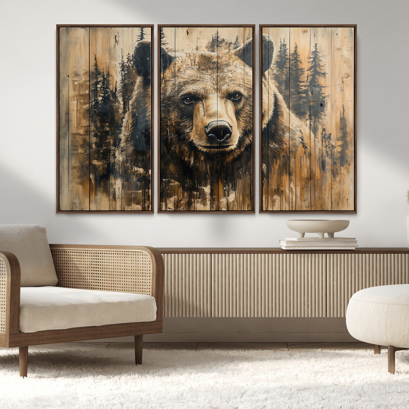 Majestic Grizzly 399 Bear Wall Art | 3-Panel Rustic Canvas