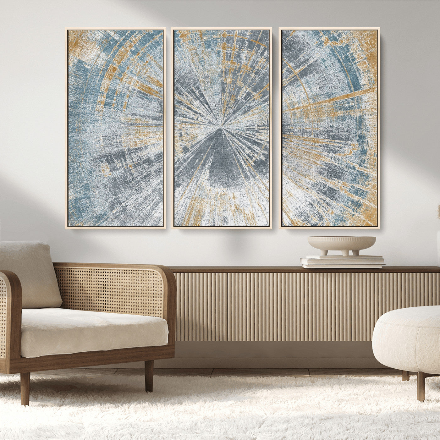 Radiant Abstract Wood Rings Canvas Art – Modern Triptych