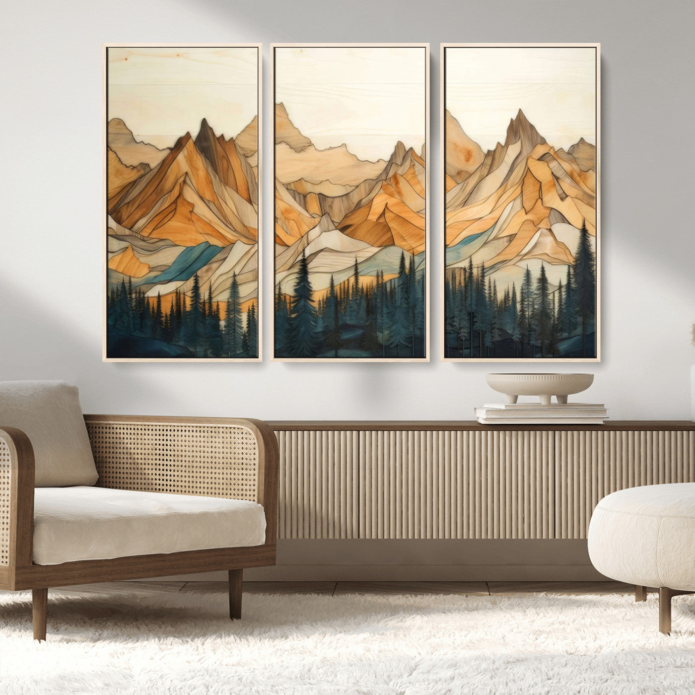 Rustic Wood Mountain Wall Art Print | Triptych Giclee Print