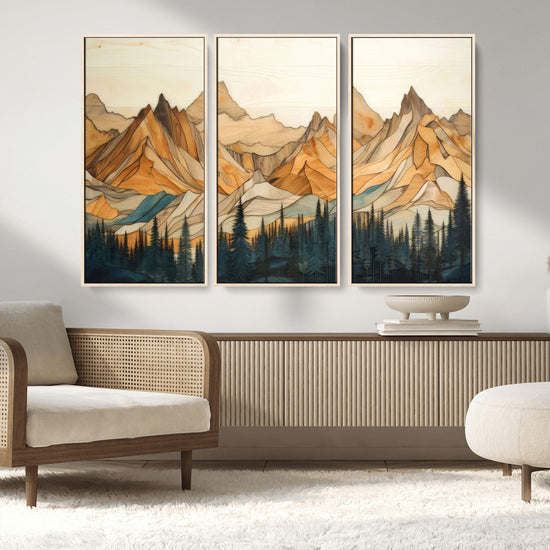 Rustic Wood Mountain Wall Art Print | Triptych Giclee Print