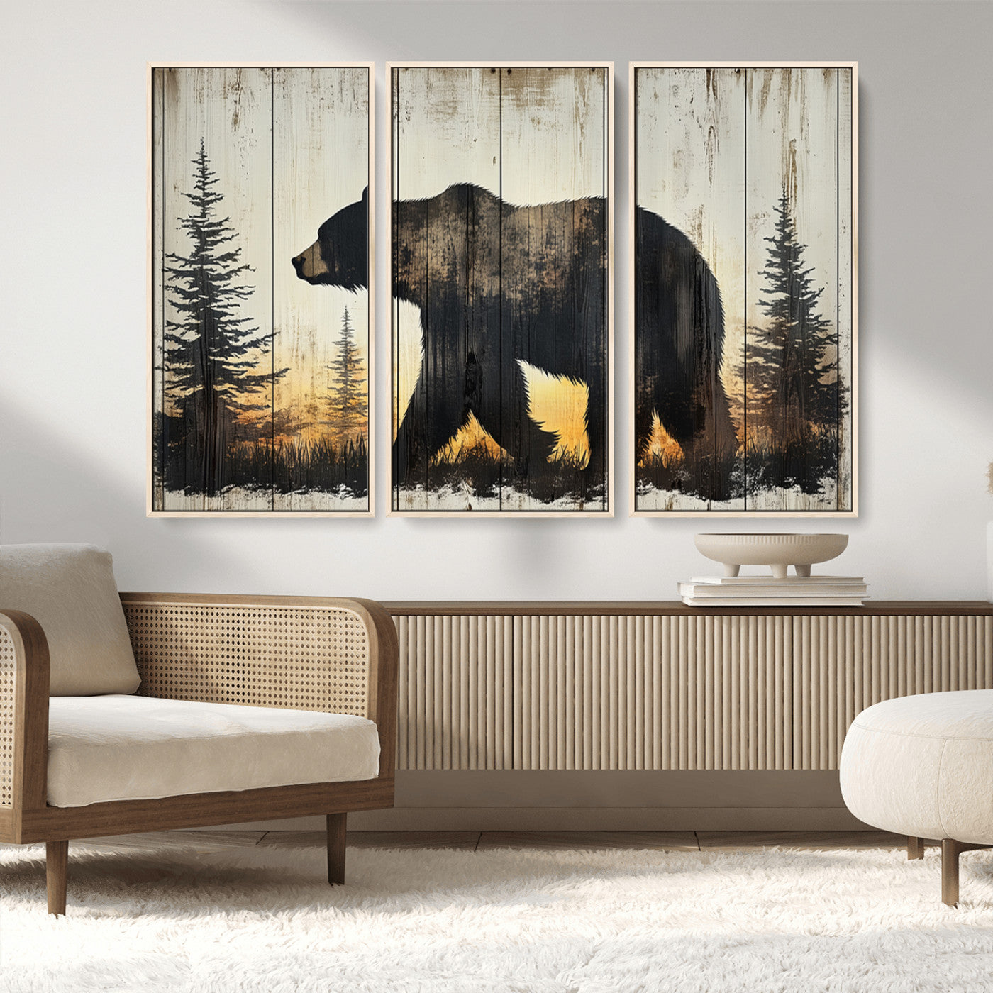 Vintage Bear Wall Art Canvas Print for Farmhouse - Mountain