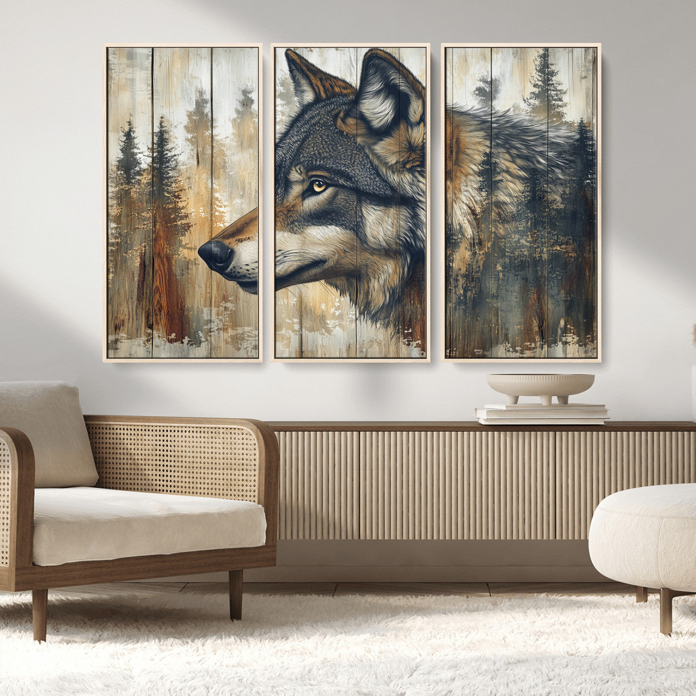 Rustic Wolf Wall Art Canvas Print – Vintage Woodland