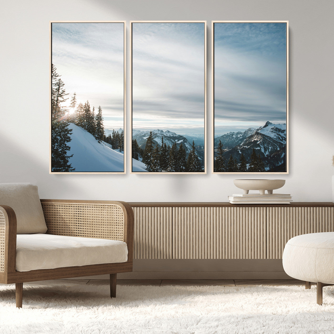 Snowy Mountains Wall Art Canvas Print – Framed Alpine