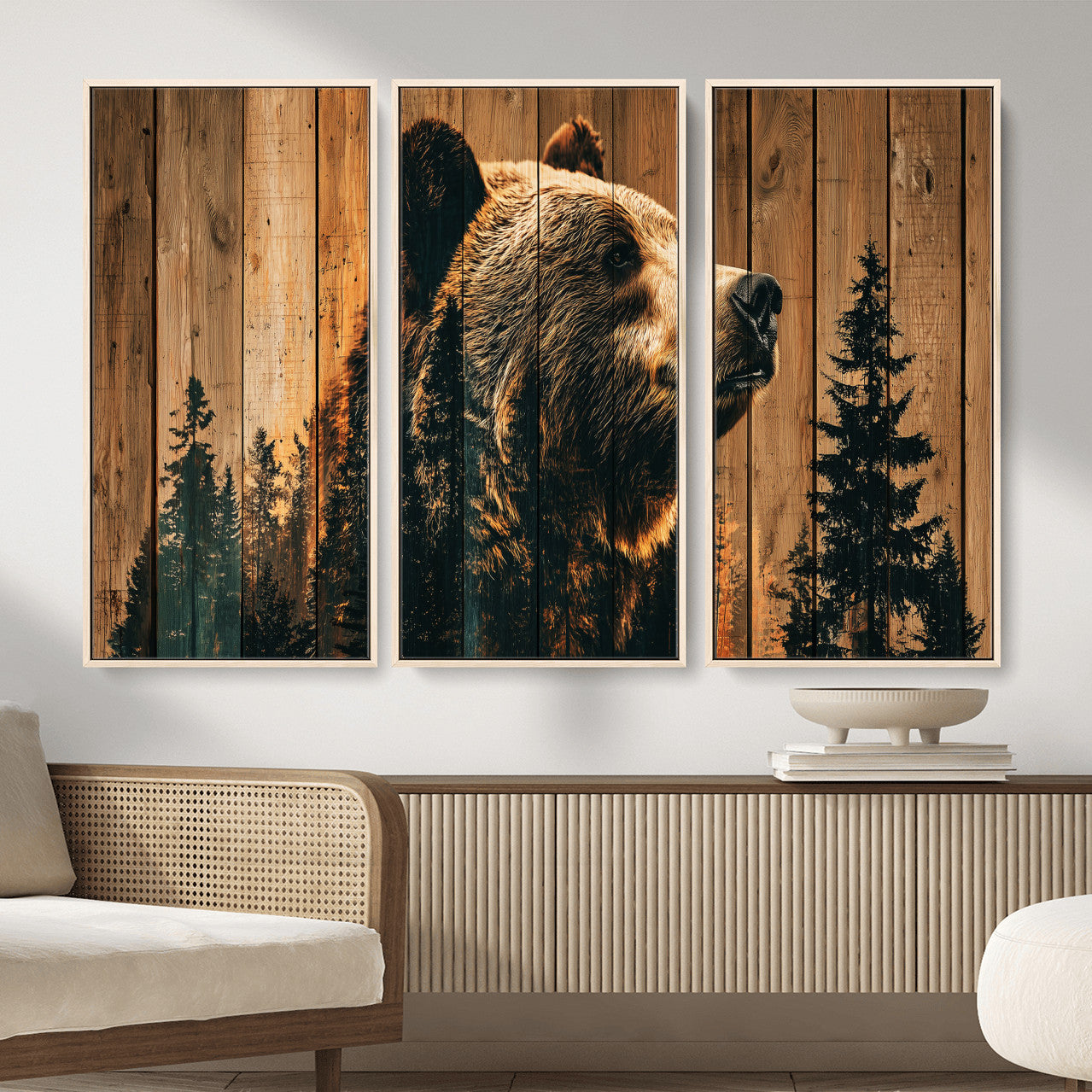 Rustic Bear Wall Art Canvas Print – Woodland Wildlife