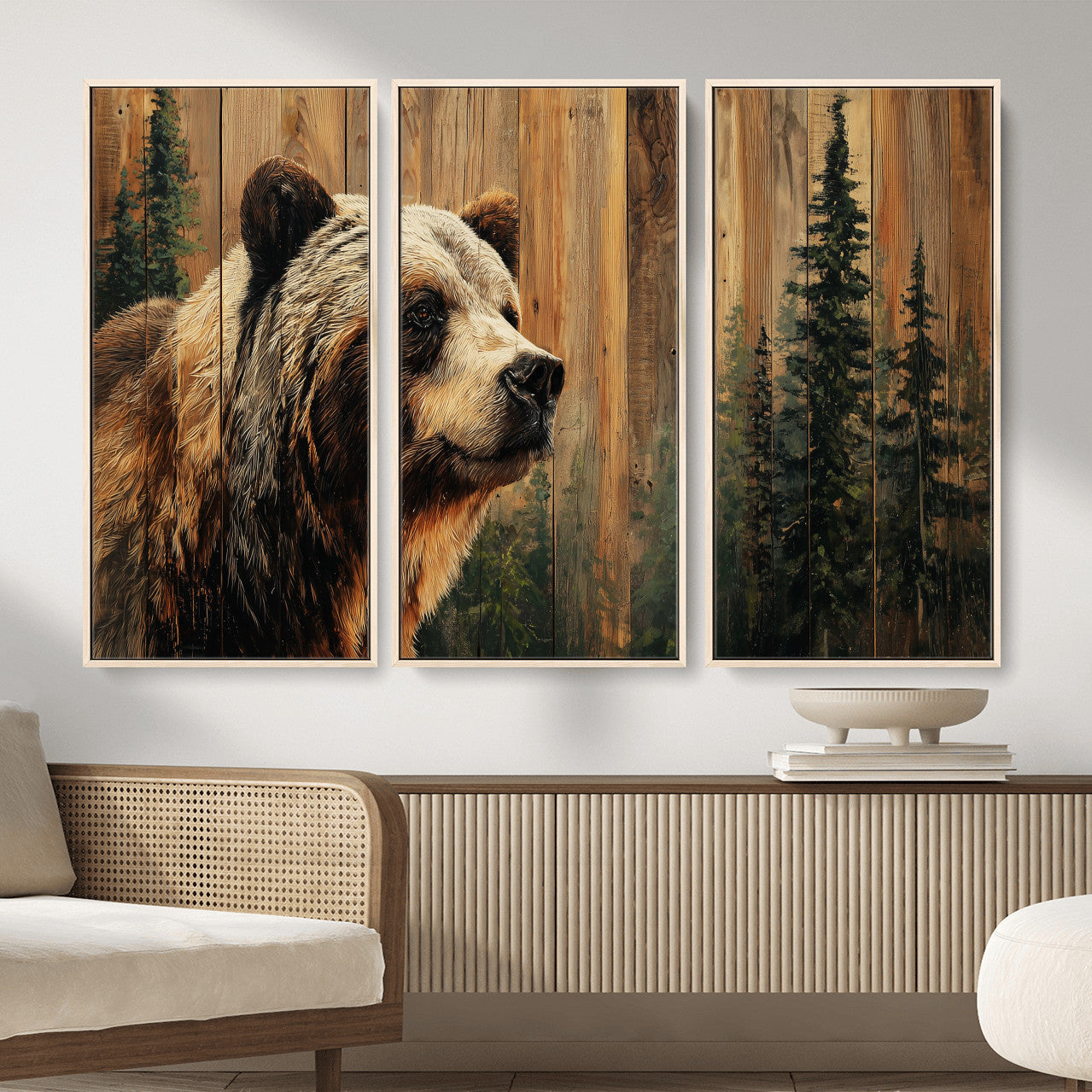 Grizzly Bear Wall Art Canvas Print, Rustic Wildlife Bear
