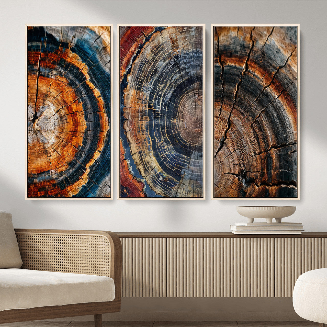 Tree Ring Triptych Canvas Wall Art — Set of 3 Wood Grain