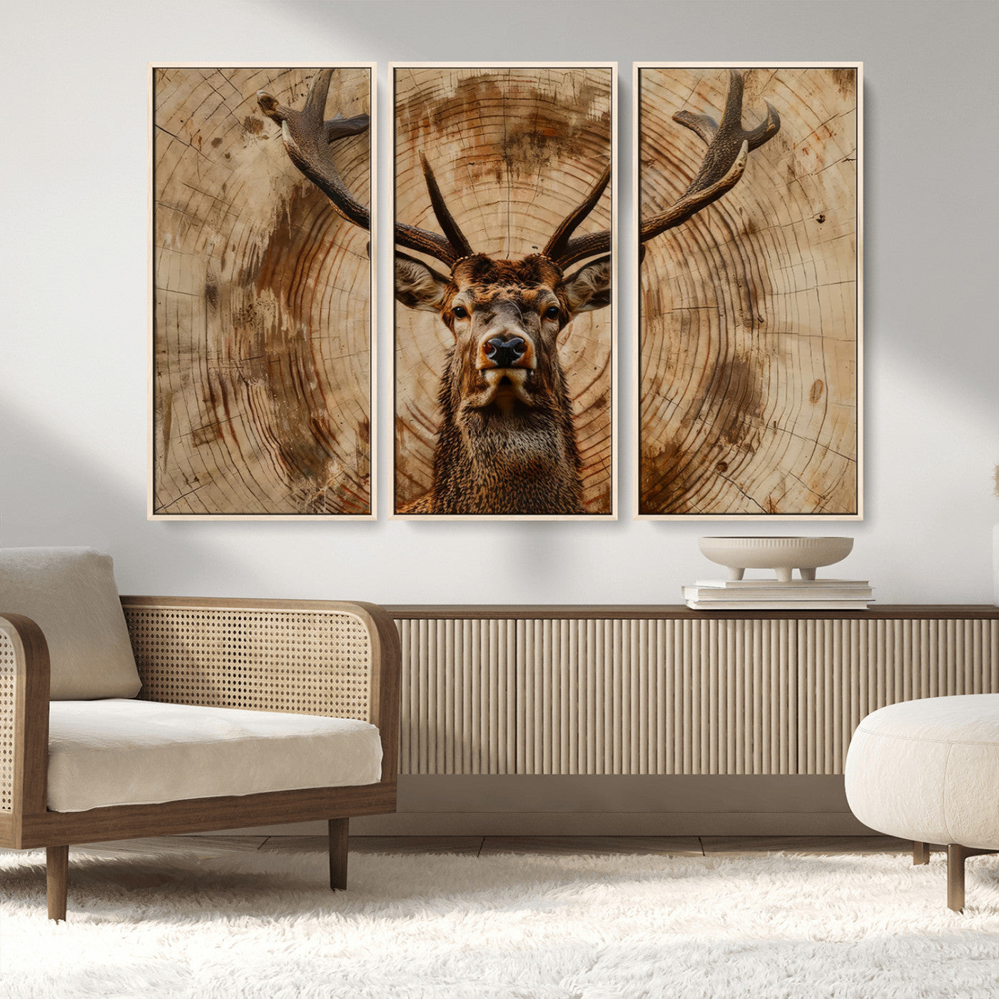 Wood Abstract Deer Wall Art | Rustic Wildlife Canvas Print |