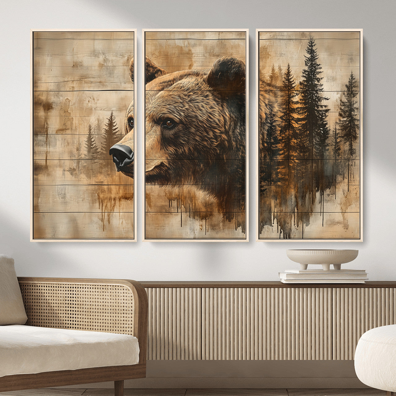 Rustic Grizzly Bear Wall Art, Abstract Grizzly 399 Bear Wall