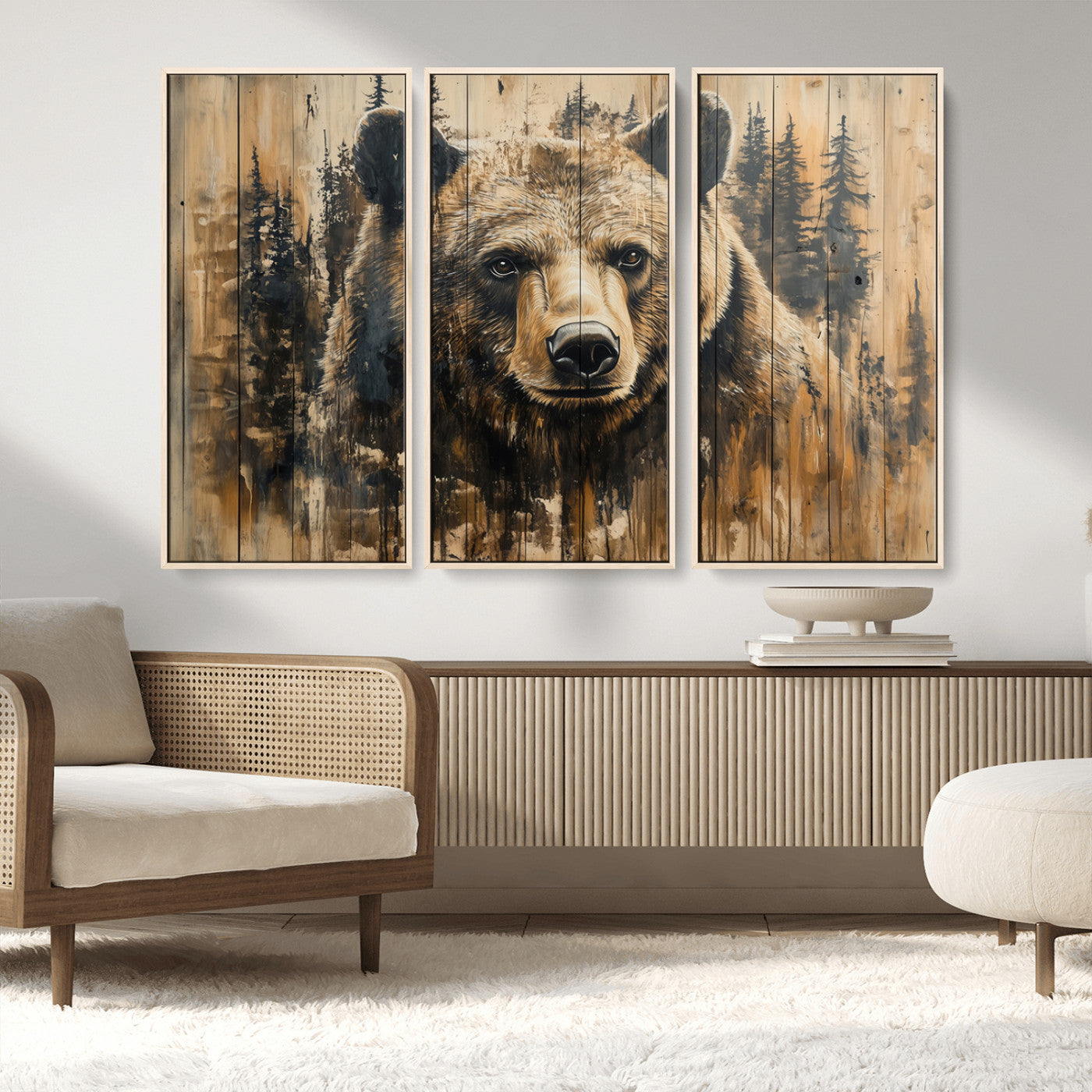 Majestic Grizzly 399 Bear Wall Art | 3-Panel Rustic Canvas