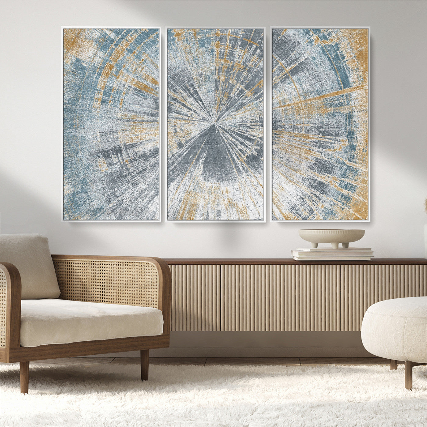 Radiant Abstract Wood Rings Canvas Art – Modern Triptych