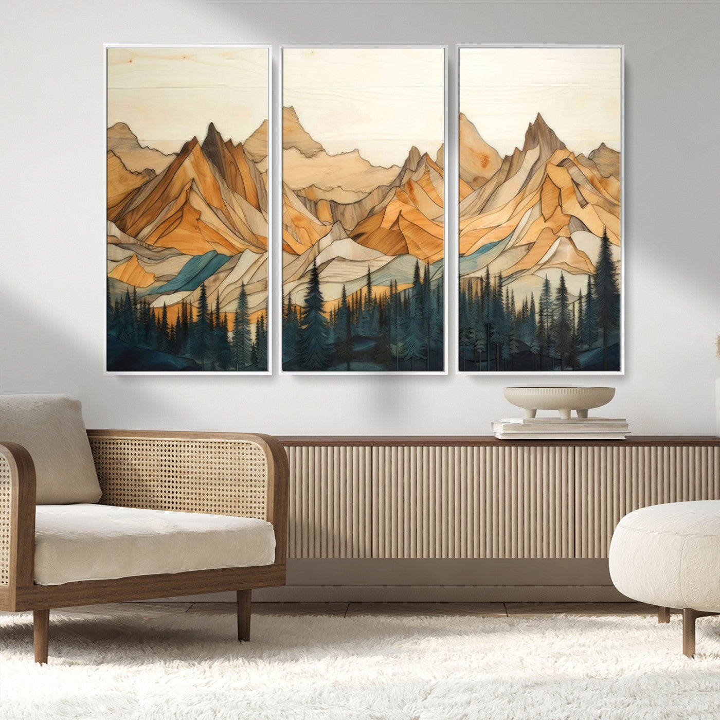 Rustic Wood Mountain Wall Art Print | Triptych Giclee Print
