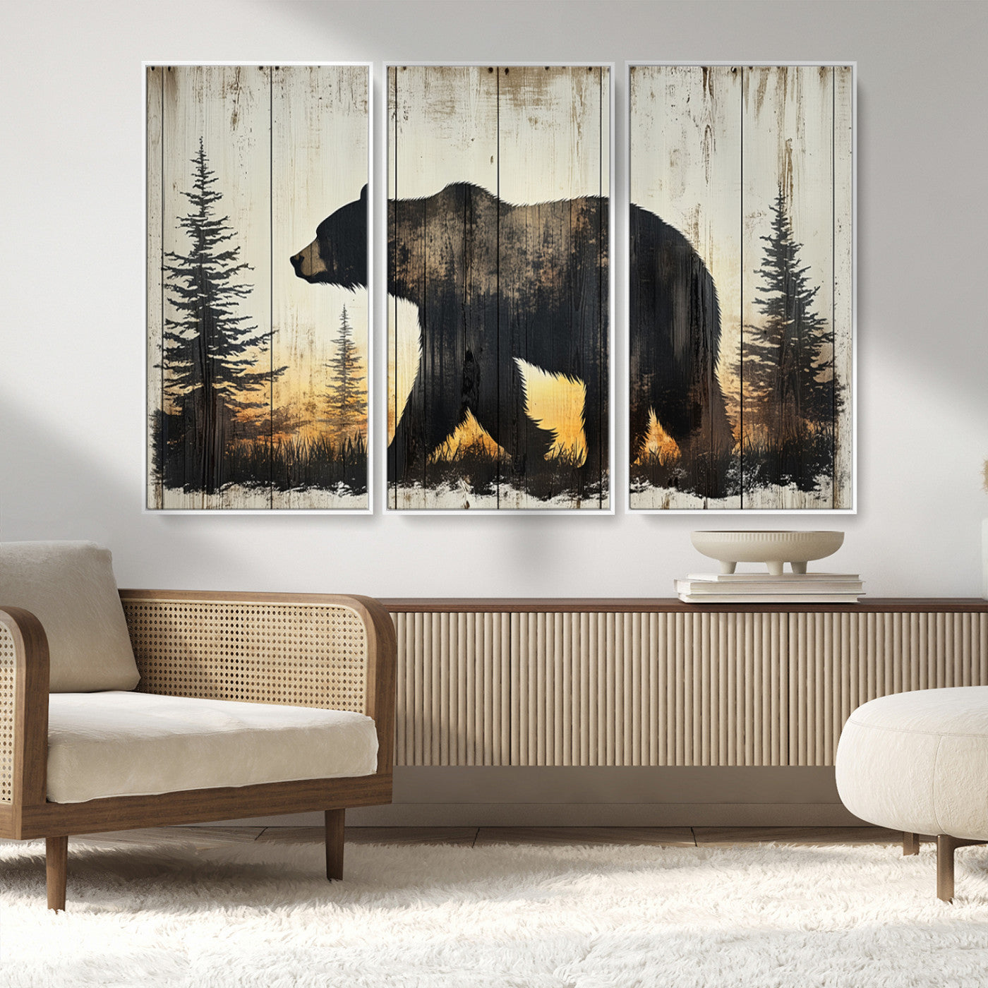 Vintage Bear Wall Art Canvas Print for Farmhouse - Mountain