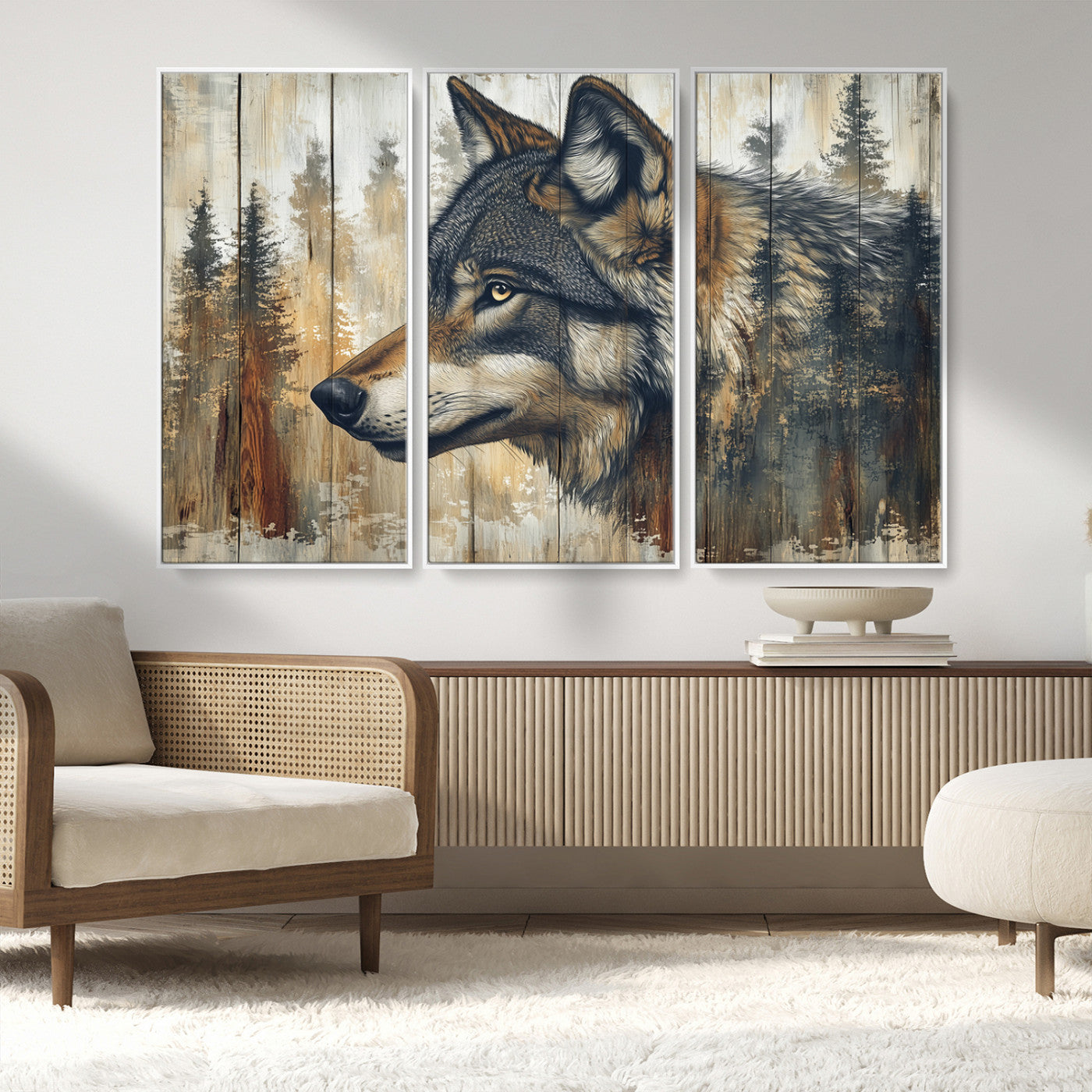 Rustic Wolf Wall Art Canvas Print – Vintage Woodland
