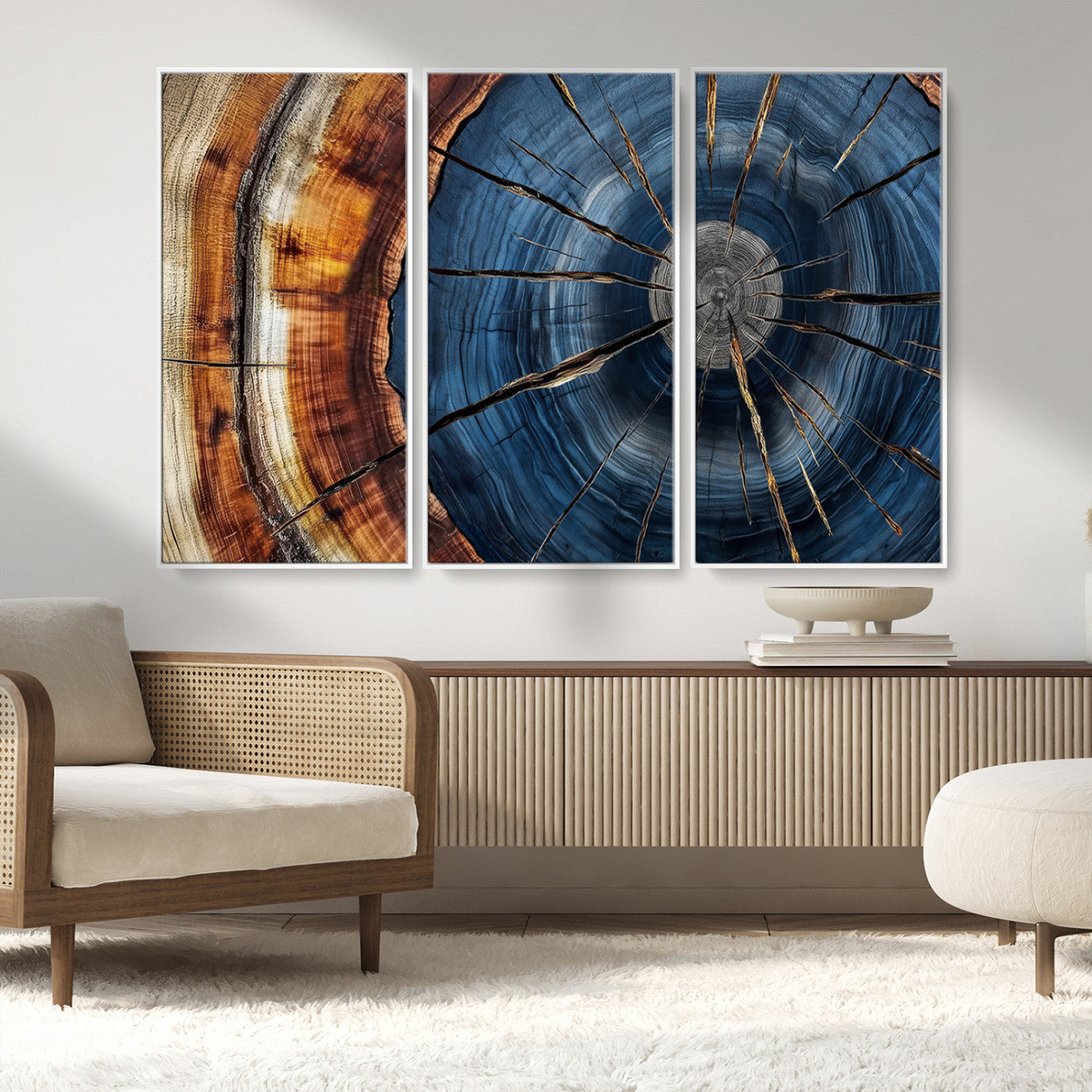 Framed Abstract Tree Ring Wall Art Print Natural Rustic Wood