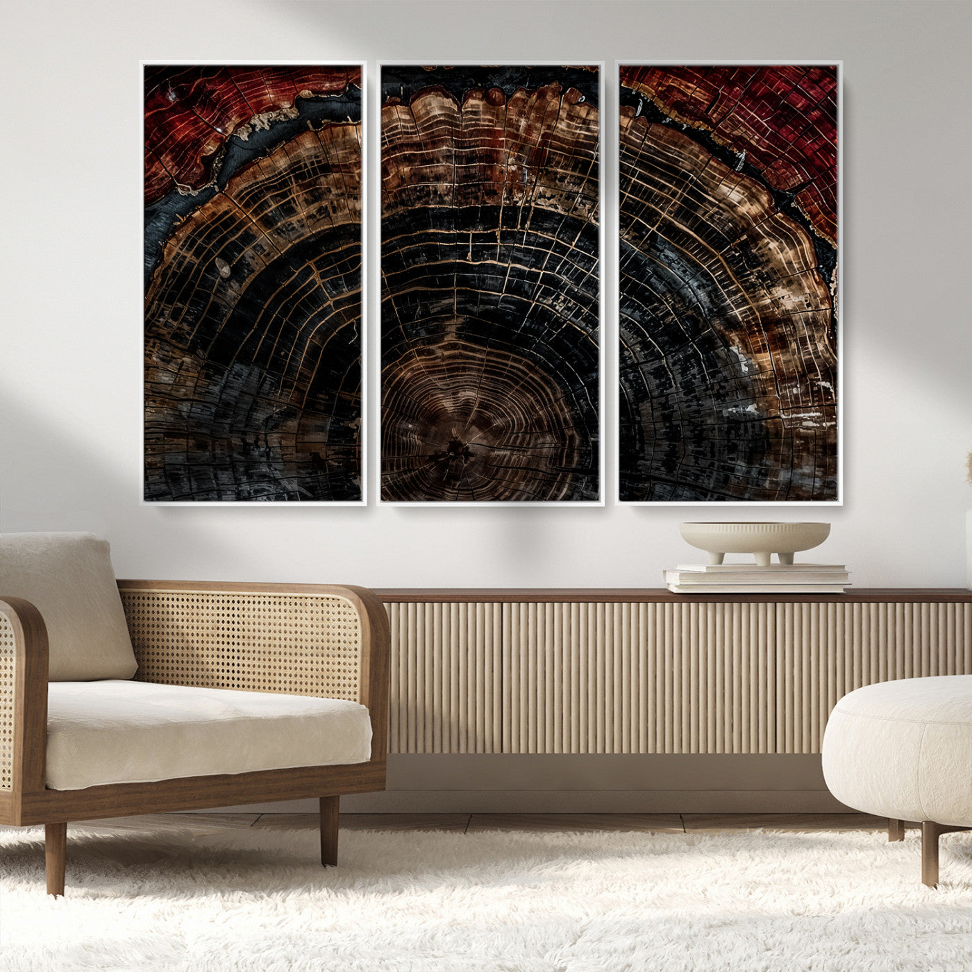 Dark Wood Ring Wall Art Canvas Print – Framed Abstract Tree