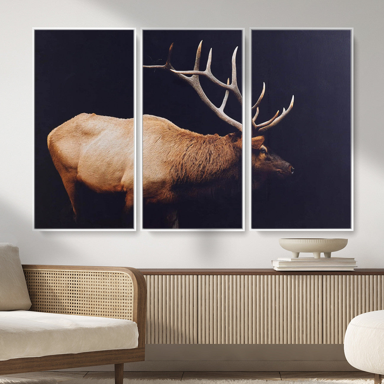 Rustic Elk Wall Art Canvas Print – Framed Moody Wildlife Art