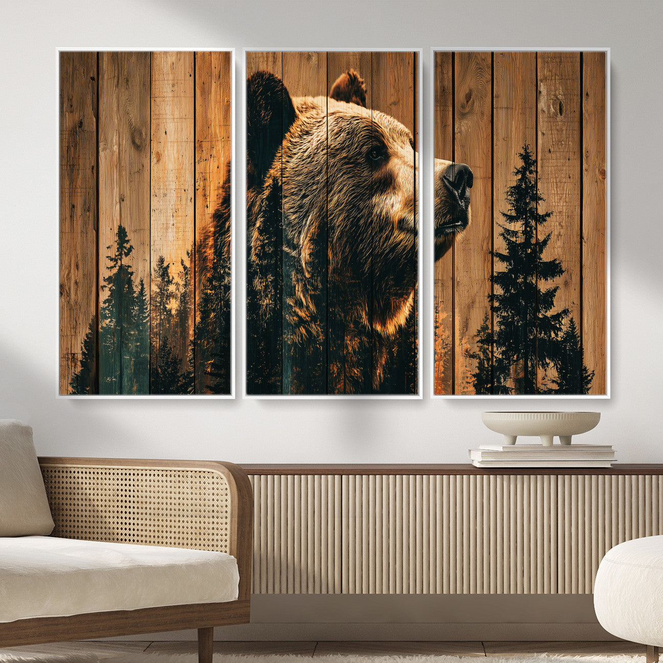 Rustic Bear Wall Art Canvas Print – Woodland Wildlife