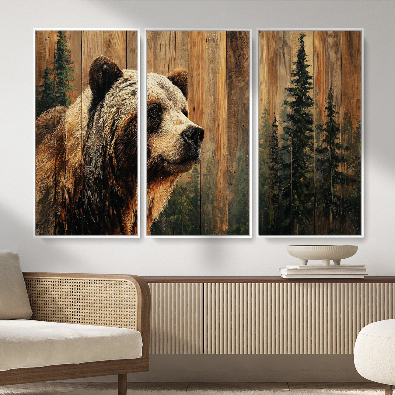 Grizzly Bear Wall Art Canvas Print, Rustic Wildlife Bear