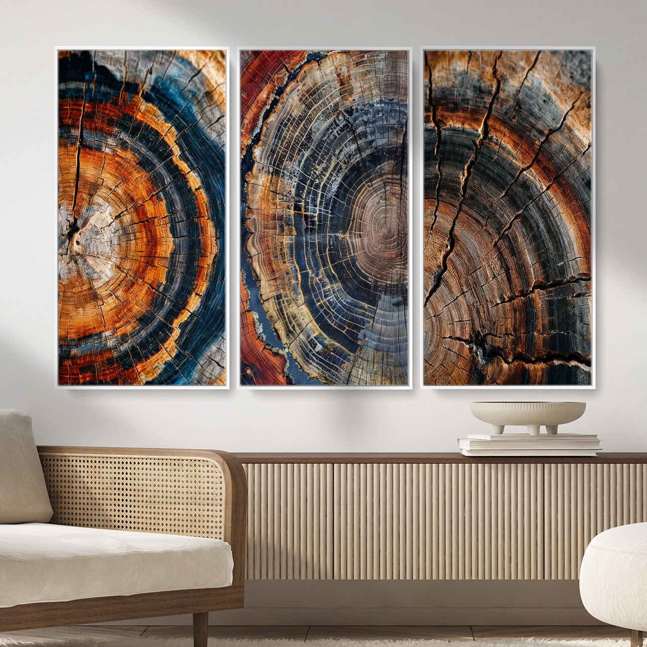 Tree Ring Triptych Canvas Wall Art — Set of 3 Wood Grain