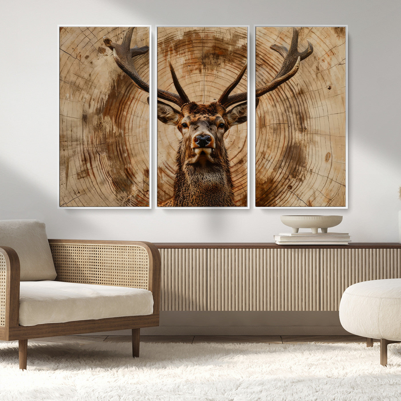 Wood Abstract Deer Wall Art | Rustic Wildlife Canvas Print |
