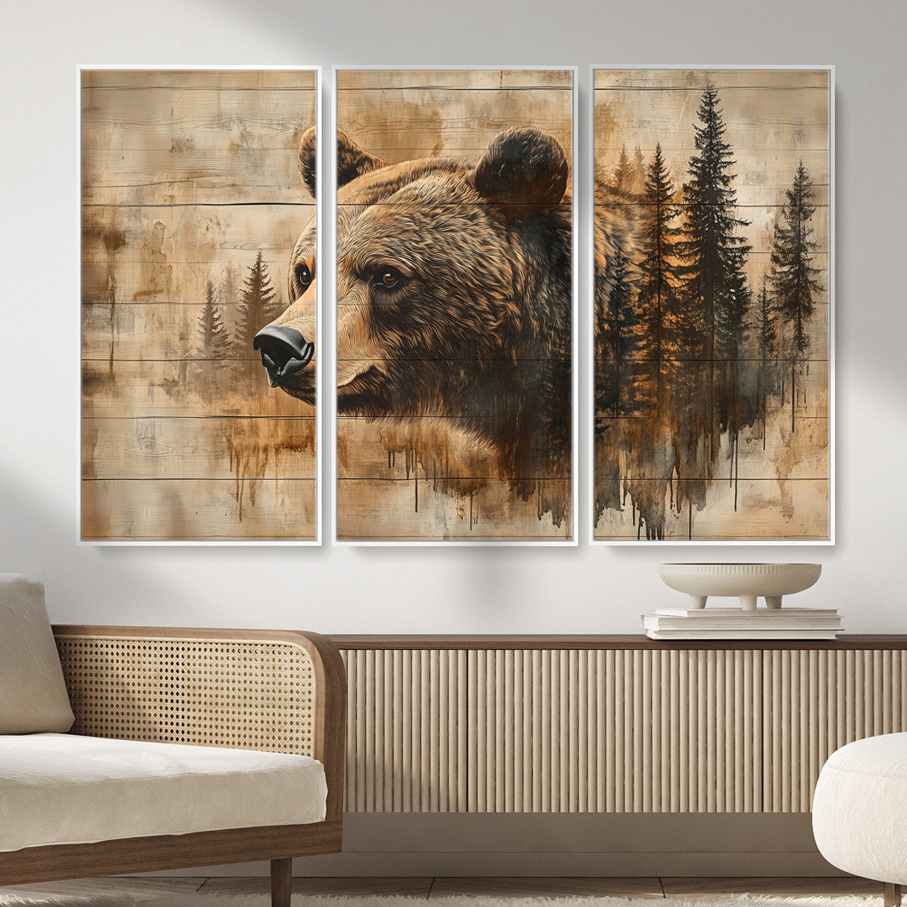 Rustic Grizzly Bear Wall Art, Abstract Grizzly 399 Bear Wall