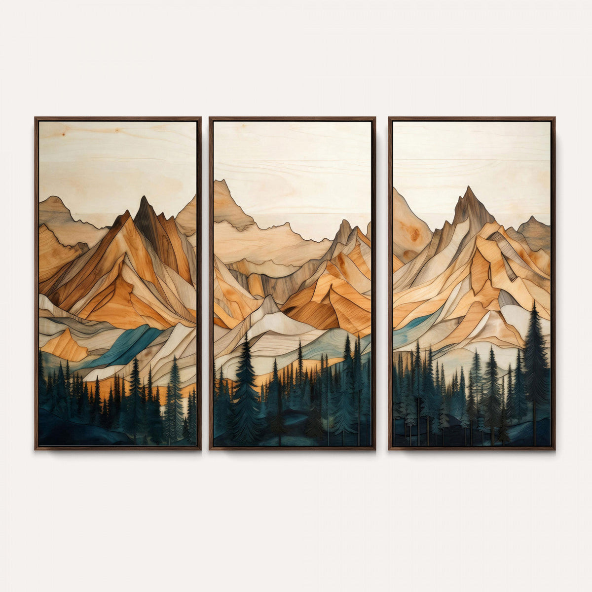 Rustic Wood Mountain Wall Art Print | Triptych Giclee Print
